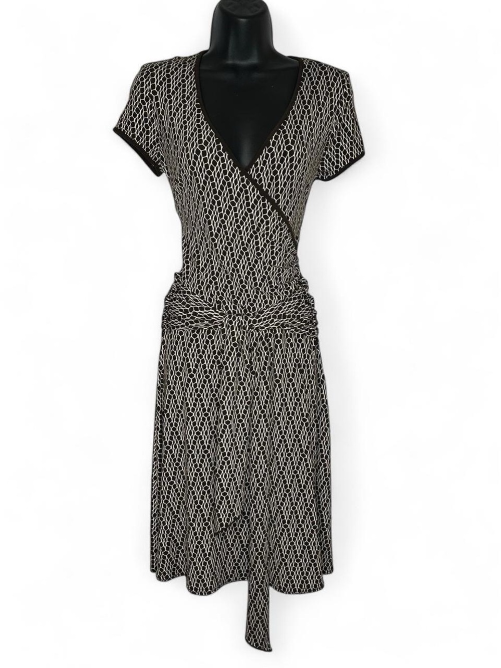 Jodi Kristopher Black and Cream Wrap Short Sleeve Dress